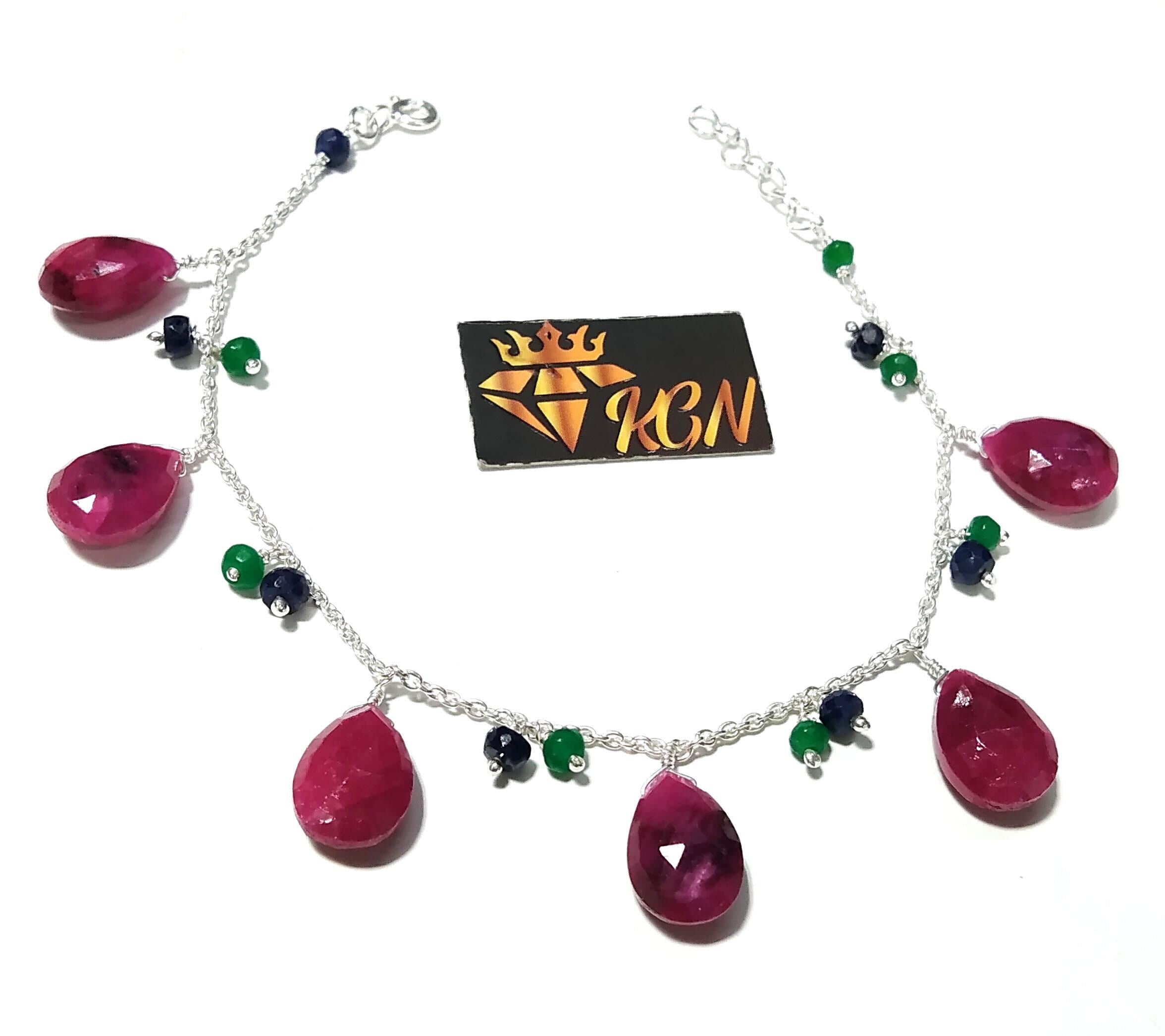 Natural Red Ruby Bracelet, Gemstone Bracelet, 925 Sterling Silver Bracelet, Handmade Bracelet, Red Ruby Jewelry, Silver Jewelry Bracelet